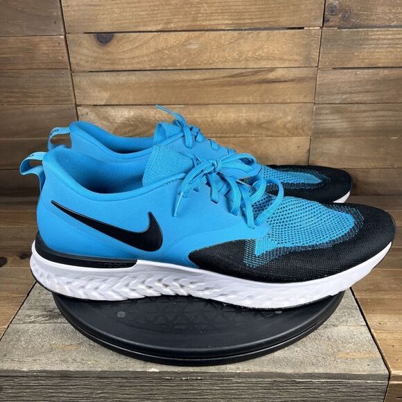 Nike Mens Size 14 Odyssey React 2 Blue Flyknit Running Shoes AH1015-402 - Picture 1 of 10